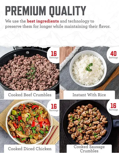Набор сублимированного мяса и риса с длительным сроком хранения 25 лет Readywise, 88 порций (101077) - фото 2
