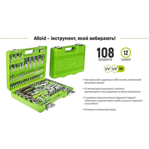 Универсальный набор инструментов Alloid 1/4, 1/2, 108 предметов (НГ-4108П-12) - фото 11