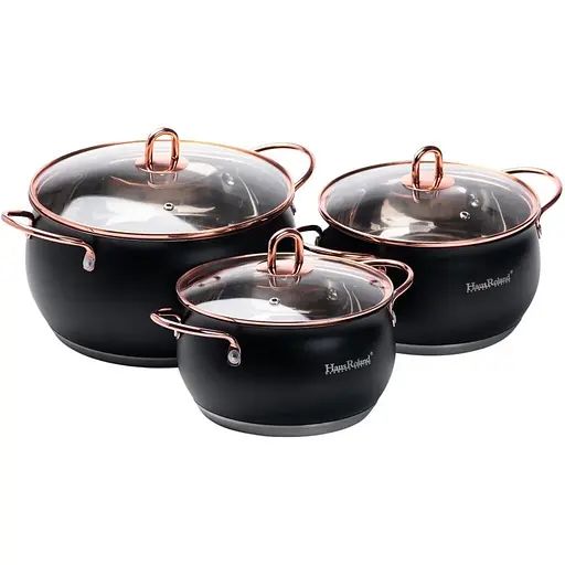 Набор кастрюль Haus Roland из нержавеющей стали 6,1/2,6/3,6 л, черный HP33525B - фото 5