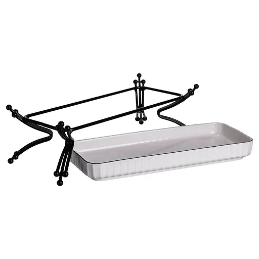 Порцелянове блюдо для сервірування на металевій підставці 37×18×5 (см) блюдо для подачі закусок Білий із чорним Yiwu LB-1566B - фото 2