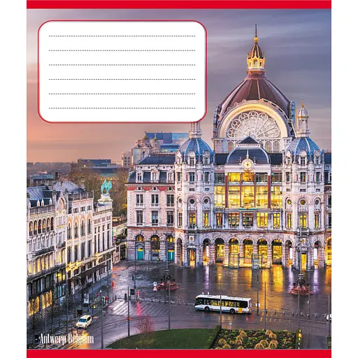 Тетрадь ученическая "Панорама города" Leader 012-510201C-4 в косую линию, 12 листов - фото 1