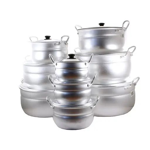 Набор из 9 сферических матовых алюминиевых кастрюль с крышкой 1.6-2.4-3.4-4.5-6.4-8-10-13-15 л, Interos Серый 86468 - фото 1