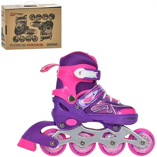 Ролики Profi A4148-XS-V розсувні, шнурівка + бакля, діаметром 64 мм, розмір 27-30 фіолетові - фото 3