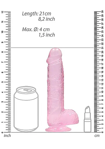 Фалоімітатор RealRock Crystal Clear 8" 21 см (рожевий) - фото 10