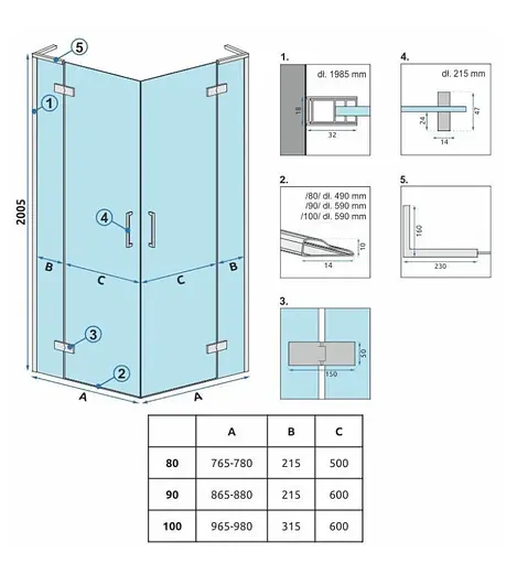 Душевая кабина Rea Hugo 80x80 двойная black REA-K6600, Черный, Универсальная, прозрачная - фото 8