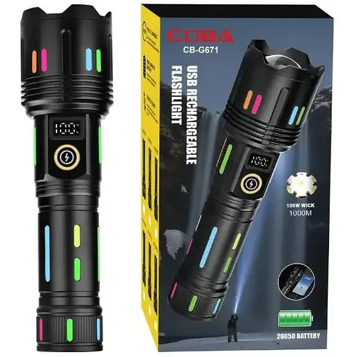 Аккумуляторный фонарь COBA G671/G25 с Power Bank, белым лазером и индикатором заряда - фото 1