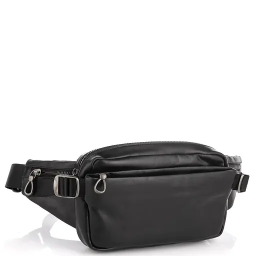Сумка на пояс из натуральной кожи черная Tiding Bag 1001A