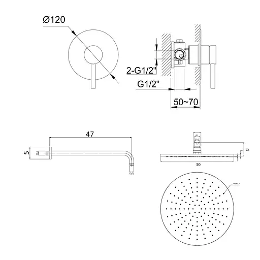Душевая система Kohlman Axel 30 graphite + BOX скрытого монтажа KPL-QW220AG30, Графит - фото 5