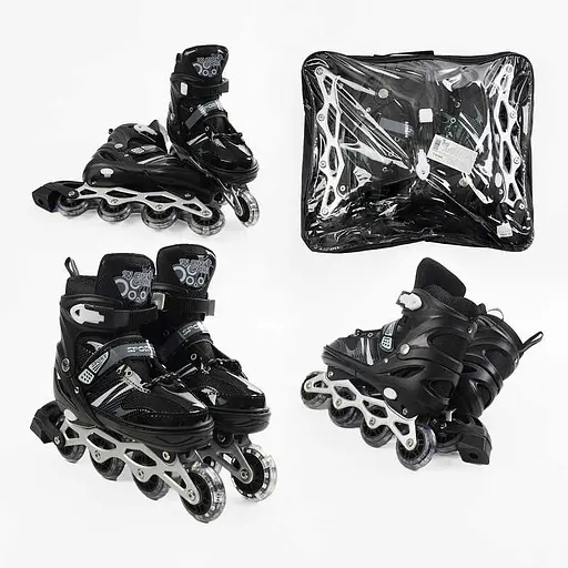 Роликові ковзани, розмір 39-43, PVC колеса, чорний, INLINE SKATE, 94608-L