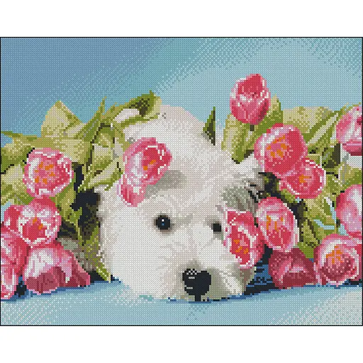 Алмазная мозаика Strateg ПРЕМИУМ Собака в цветах без подрамника размером 40х50 см (ZAV4050-26) - фото 1