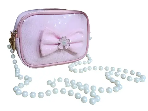 Дитяча сумка через плече з намистинами рожева (25-567)