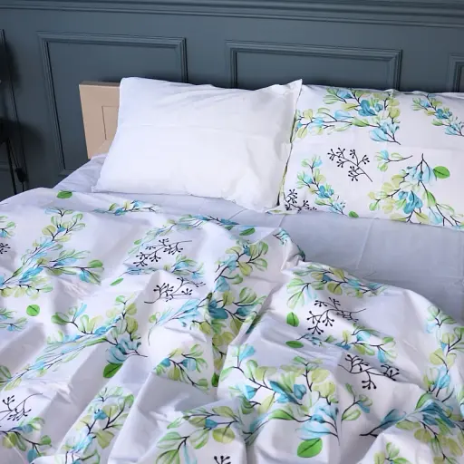 Простирадло MirSon Бязь 17-0707 Spring Branches 150х220 см біле (2200010618495) - фото 3