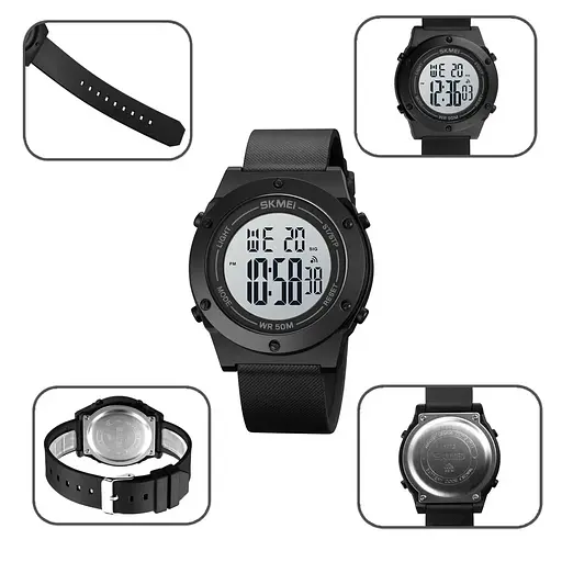Чоловічий спортивний годинник Skmei 1772 (Чорний з білим) - фото 7