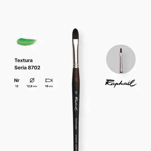 Кисть синтетика овальная Raphael Textura, №12, профессиональная, длинная ручка - фото 2