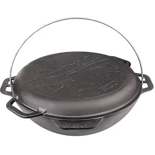 Чавунний азіатський казан Brizoll КА12-2 з кришкою сковородою для багаття туристичний 12 л - фото 1