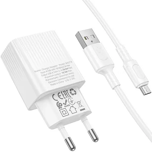 МЗП Borofone BAS71A Source 10.5W (1USB-A) + кабель USB to MicroUSB White - фото 4