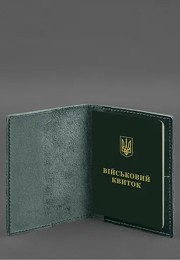 Кожаная обложка для военного билета с карманами 7.2 зеленый краст - фото 4