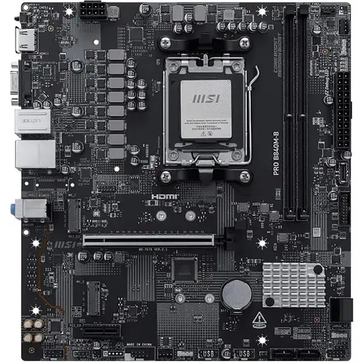 Материнская плата MSI PRO AM5 B840M-B, B840, 2xDDR5, Int.Video (CPU), 4xSATA3, 2xM.2, 1xPCI-E 4.0 x16, 2xPCI-E 3.0 x1, ALC897, Realtek 8125D 2,5 Гб, 7xUSB 3.2 / 6xUSB 2.0, VGA/HDMI, MicroATX