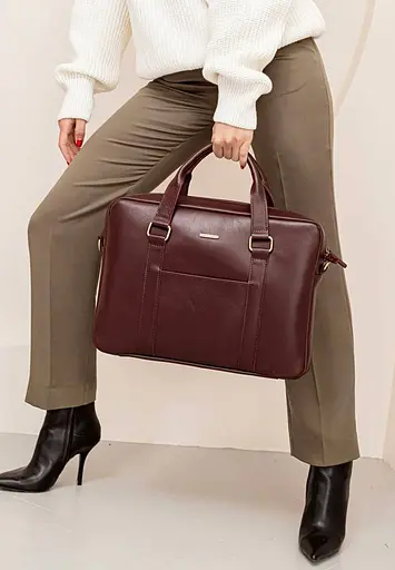 Шкіряна сумка для ноутбука і документів бордова - фото 8