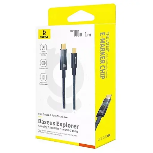 Дата кабель Baseus Explorer with Auto Shutdown Type-C to Type-C 100W (1m) (P103197031) Cluster Black - фото 6