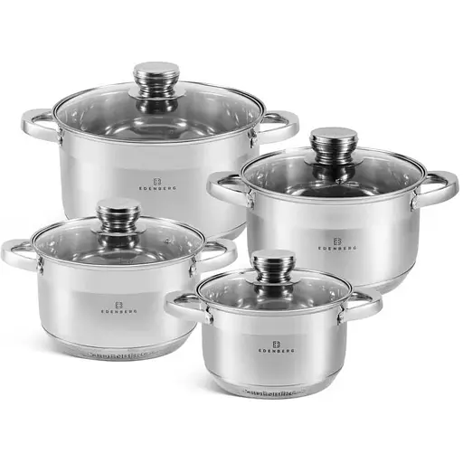 Набор кастрюль Edenberg EB-4032 8 предметов из нержавеющей стали 2.1л, 3.0 л, 4.0 л, 6.6 л - фото 1