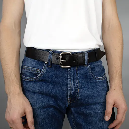 Ремінь чоловічий шкіряний JK-4053 чорний під джинси (120 см) - фото 5