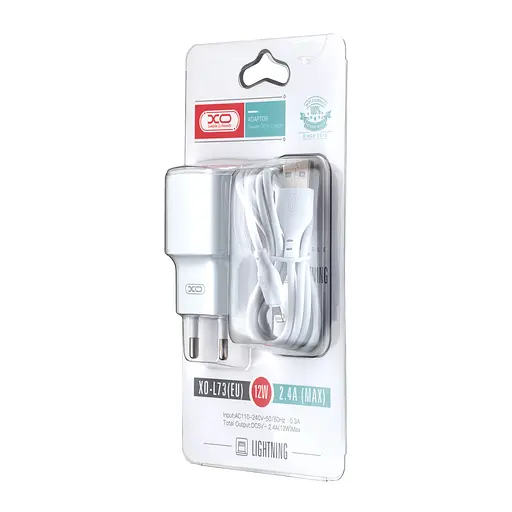 Сетевое зарядное устройство для XO L73 EU 2.4A Single port charger with lightning cable Белый - фото 2