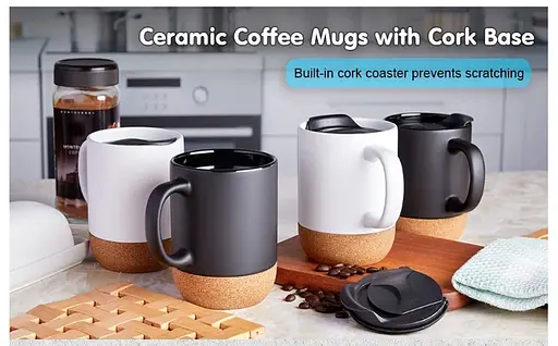 Керамічний кавовий кухоль OldBro White 400 мл з ізольованим корковим дном і кришкою - фото 5