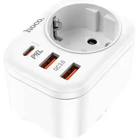 Мережевий фільтр HOCO NS3 на 1 розетку + 2 USB + USB-C, 20W, 220В, White - фото 3