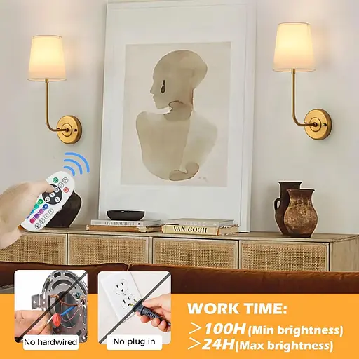 Беспроводной настенный светильник PASSICA DECOR 2 шт. батарейным питанием с дистанционным управлением - фото 5