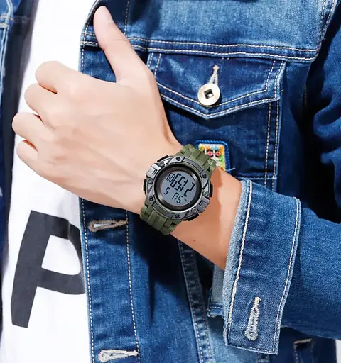 Мужские наручные часы Skmei 1545 Черный циферблат Зеленые - фото 8