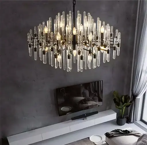 Розкішна люстра чорного кольору з скляними паличками Ø 100 см 22 лампи | Арт. MD 8073/22 BK | Line F - фото 1