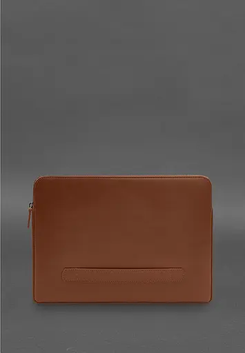 Кожаный чехол BlankNote для ноутбука на молнии с хлястиком и карманом Светло-коричневый - фото 2