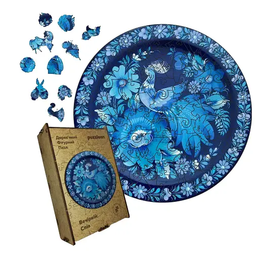 Деревянный фигурный пазл Петриковский Вечернее Пение Анны Олейник, А4, Картонная коробка 100 элементов