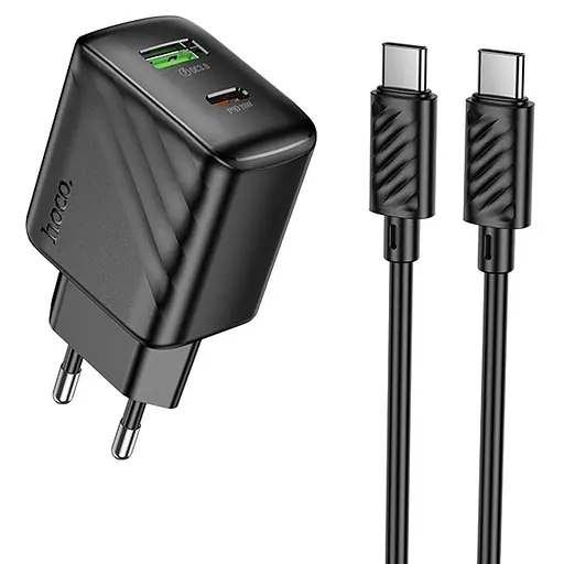 МЗП Hoco CS25A Rico PD20W+QC3.0 (1USB-A/1C) + кабель Type-C to Type-C Black