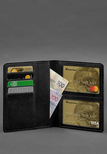 Кожаная обложка-органайзер для документов 6.1 черный Crazy Horse - фото 4