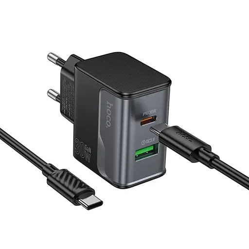 МЗП Hoco CS73A Star Speed PD30W+QC3.0 (1USB-A/1C) + кабель Type-C to Type-C Midnight Black - фото 2