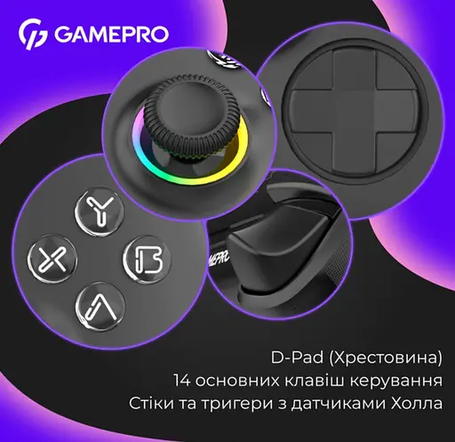 Геймпад джойстик GamePro GP-X13-B Xinput Bluetooth/2.4G/USB (Switch/PC/iOS/Android) Black - фото 11