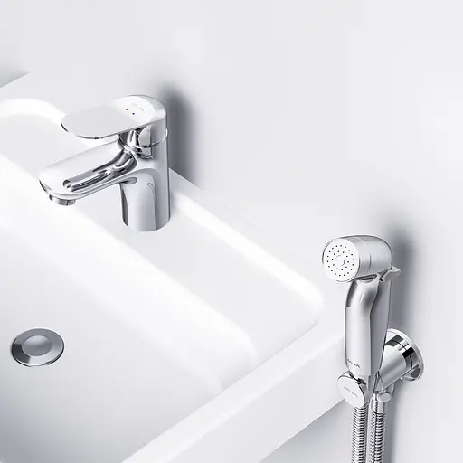 Змішувач для умивальника з гігієнічним душем Am.Pm Sunny хром F85C03000, Хром - фото 4