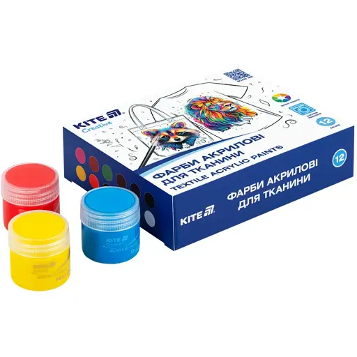Краски акриловые для ткани Kite Creative 12 цветов 20 мл (K-276) - фото 2