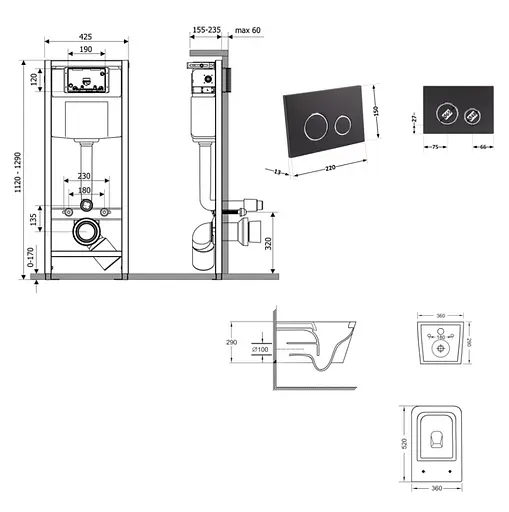 Набір Q-tap Nest 4 в 1 підвісний унітаз Crow Ultra Quiet 520x360x290 + комплект інсталяції QT05335172W48193 - фото 8