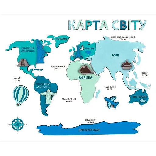 Набір картина 3D Rosa Talent Карта світу 3D МДФ 30 5х37 5 см - фото 3