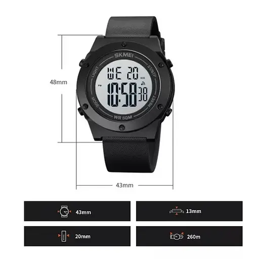 Чоловічий спортивний годинник Skmei 1772 (Чорний з білим) - фото 6