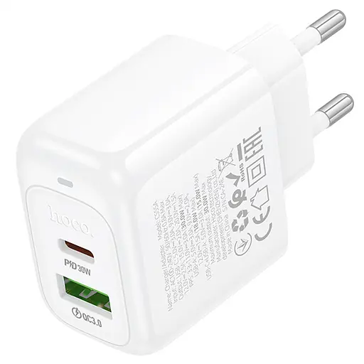 МЗП Hoco CS55A Surplus PD30W+QC3.0 (1USB-A/1C) White - фото 2