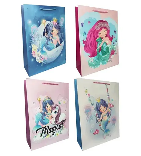 Подарунковий пакет картонний, 200 г/м², Русалоньки, 31x42x12 см, 4 шт. в упаковці (В асортименті)