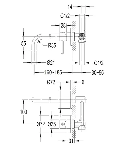 Змішувач для раковини Omnires Y прихованого монтажу nickel (Y1215HNI) - фото 4