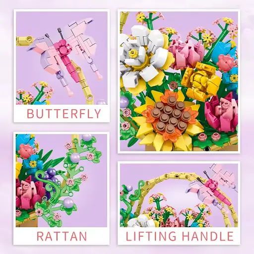 Конструктор цветы WOMA набор букет цветов в корзине   641 деталь - фото 3