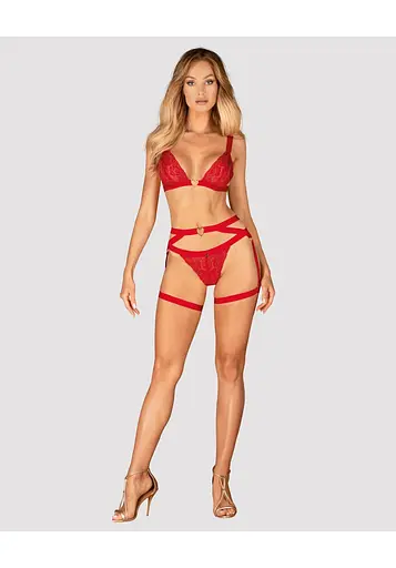 Пояс з гартерами Obsessive Elianes XL/2XL червоний - фото 5