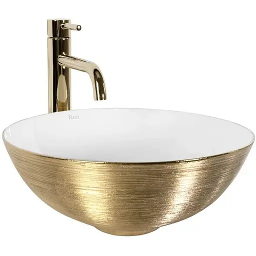 Умивальник Rea Stella brushed gold white накладний REA-U9087, Золотий - фото 1