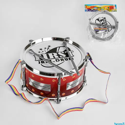 Детский барабан 2252 с палочками и ремешком – музыкальная игрушка в пакете - фото 3